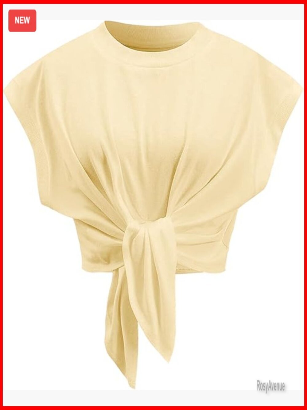 Crew Neck Cap Sleeve Tie Front Ruched Tank Top Crop Tee Blouse